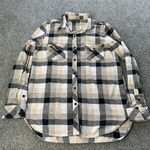 Volcom Flannel Shirt Women’s Small Black Beige White Check Plaid “Thin Layer”